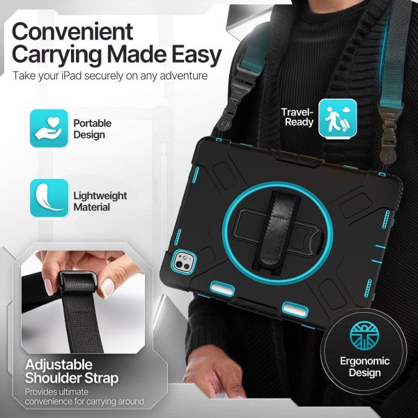TNP Protective Case for iPad Pro 11 Inch M4 5th Generation 2024 - Shockproof Cover Case with Pencil Holder, Rotating Handle, Adjustable Stand & Shoulder Strap (Model: A2836/A2837/A3006), Mint - Image 5