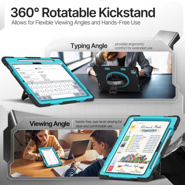 TNP Protective Case for iPad Pro 11 Inch M4 5th Generation 2024 - Shockproof Cover Case with Pencil Holder, Rotating Handle, Adjustable Stand & Shoulder Strap (Model: A2836/A2837/A3006), Mint - Image 6