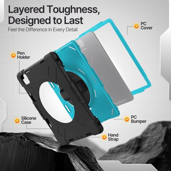 TNP Protective Case for iPad Pro 11 Inch M4 5th Generation 2024 - Shockproof Cover Case with Pencil Holder, Rotating Handle, Adjustable Stand & Shoulder Strap (Model: A2836/A2837/A3006), Mint - Image 8