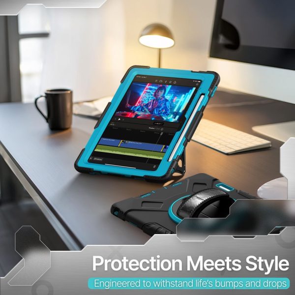 TNP Protective Case for iPad Pro 11 Inch M4 5th Generation 2024 - Shockproof Cover Case with Pencil Holder, Rotating Handle, Adjustable Stand & Shoulder Strap (Model: A2836/A2837/A3006), Mint - Image 11