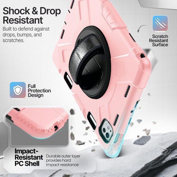 TNP Protective Case for iPad Pro 11 Inch M4 5th Generation 2024 - Shockproof Cover Case with Pencil Holder, Rotating Handle, Adjustable Stand & Shoulder Strap (Model: A2836/A2837/A3006), Pink - Image 3