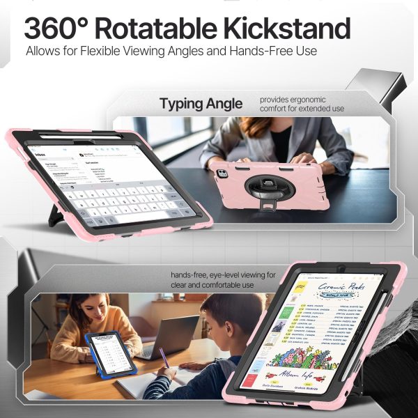 TNP Protective Case for iPad Pro 11 Inch M4 5th Generation 2024 - Shockproof Cover Case with Pencil Holder, Rotating Handle, Adjustable Stand & Shoulder Strap (Model: A2836/A2837/A3006), Pink - Image 6