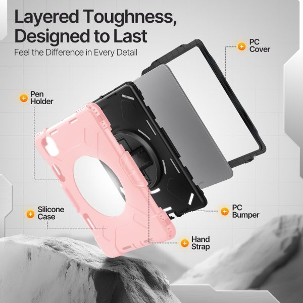 TNP Protective Case for iPad Pro 11 Inch M4 5th Generation 2024 - Shockproof Cover Case with Pencil Holder, Rotating Handle, Adjustable Stand & Shoulder Strap (Model: A2836/A2837/A3006), Pink - Image 8
