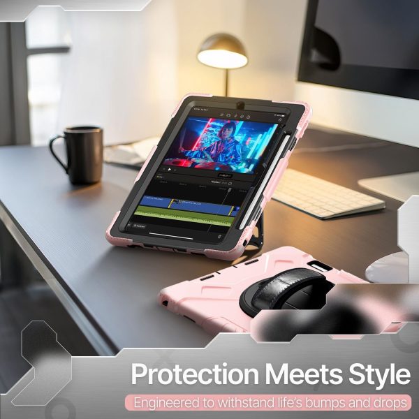 TNP Protective Case for iPad Pro 11 Inch M4 5th Generation 2024 - Shockproof Cover Case with Pencil Holder, Rotating Handle, Adjustable Stand & Shoulder Strap (Model: A2836/A2837/A3006), Pink - Image 11