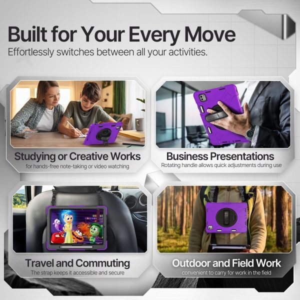 TNP Protective Case for iPad Pro 11 Inch M4 5th Generation 2024 - Shockproof Cover Case with Pencil Holder, Rotating Handle, Adjustable Stand & Shoulder Strap (Model: A2836/A2837/A3006), Purple - Image 9