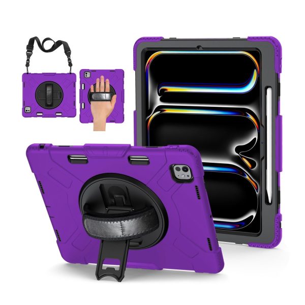 TNP Protective Case for iPad Pro 13 Inch M4 7th Generation 2024 - Shockproof Cover Case with Pencil Holder, Rotating Handle, Adjustable Stand & Shoulder Strap (Model: A2925, A2926, A3007), Purple