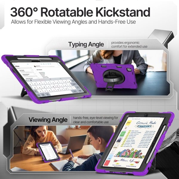 TNP Protective Case for iPad Pro 13 Inch M4 7th Generation 2024 - Shockproof Cover Case with Pencil Holder, Rotating Handle, Adjustable Stand & Shoulder Strap (Model: A2925, A2926, A3007), Purple - Image 6