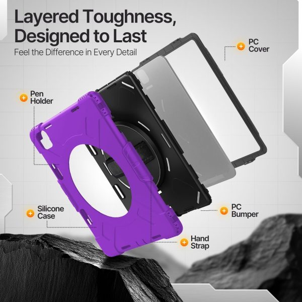 TNP Protective Case for iPad Pro 13 Inch M4 7th Generation 2024 - Shockproof Cover Case with Pencil Holder, Rotating Handle, Adjustable Stand & Shoulder Strap (Model: A2925, A2926, A3007), Purple - Image 8