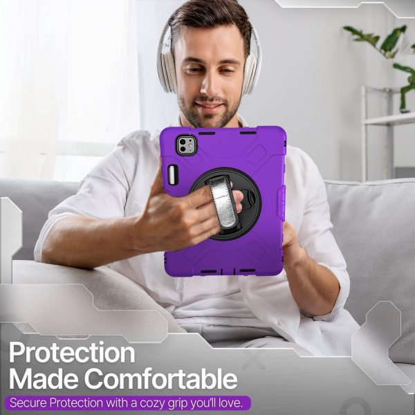 TNP Protective Case for iPad Pro 13 Inch M4 7th Generation 2024 - Shockproof Cover Case with Pencil Holder, Rotating Handle, Adjustable Stand & Shoulder Strap (Model: A2925, A2926, A3007), Purple - Image 10