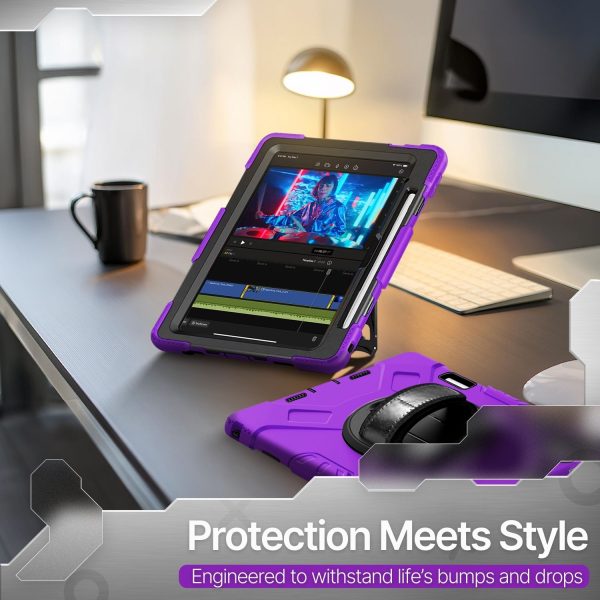 TNP Protective Case for iPad Pro 13 Inch M4 7th Generation 2024 - Shockproof Cover Case with Pencil Holder, Rotating Handle, Adjustable Stand & Shoulder Strap (Model: A2925, A2926, A3007), Purple - Image 11