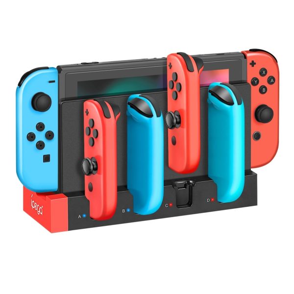 TNP Switch Joycon Charging Dock for Nintendo Switch Controller Charger Station and Switch OLED, Support 4 Joy con Holder with LED Indicator, Remote Docking Stand Base Attachment (Black, Red)