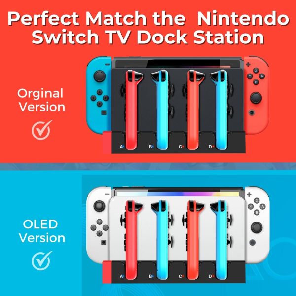 TNP Switch Joycon Charging Dock for Nintendo Switch Controller Charger Station and Switch OLED, Support 4 Joy con Holder with LED Indicator, Remote Docking Stand Base Attachment (Black, Red) - Image 2