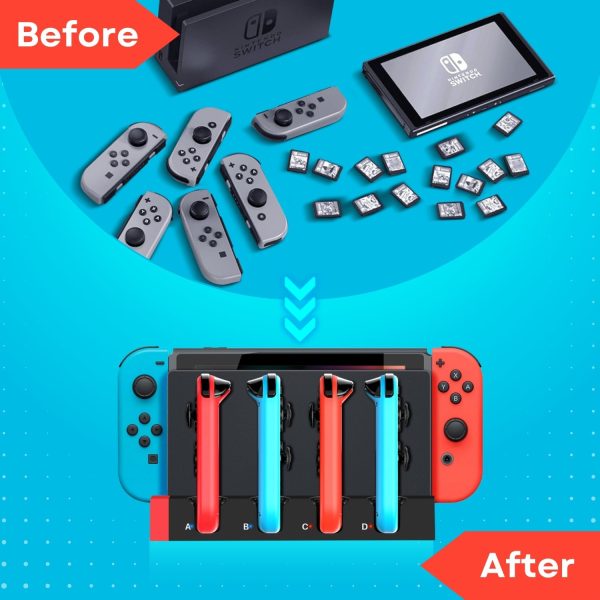 TNP Switch Joycon Charging Dock for Nintendo Switch Controller Charger Station and Switch OLED, Support 4 Joy con Holder with LED Indicator, Remote Docking Stand Base Attachment (Black, Red) - Image 8