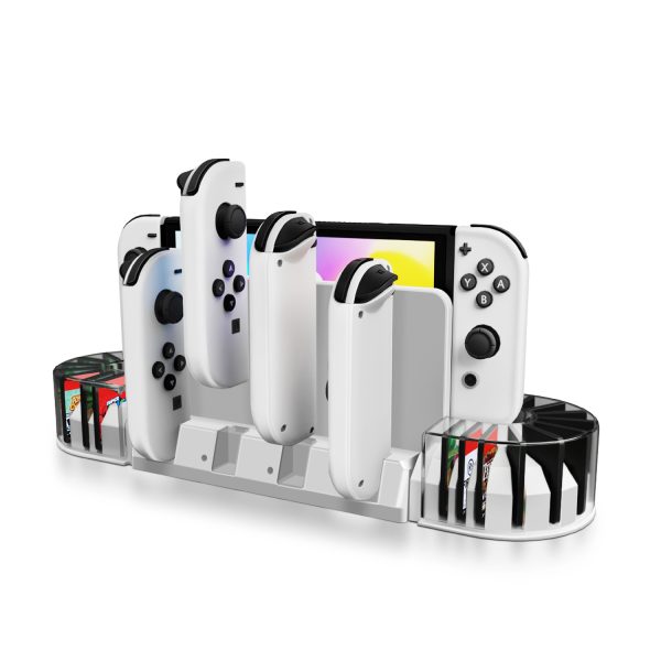TNP Switch Dock Charging Station Stand - Joy-Con Controller Charger for Nintendo Switch & Switch OLED - Upgraded Switch Joycon Charger with 20-Slot Game Card Holder
