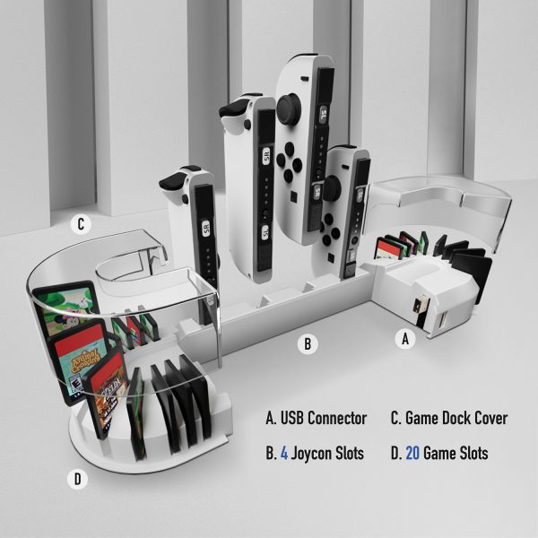 TNP Switch Dock Charging Station Stand - Joy-Con Controller Charger for Nintendo Switch & Switch OLED - Upgraded Switch Joycon Charger with 20-Slot Game Card Holder - Image 7