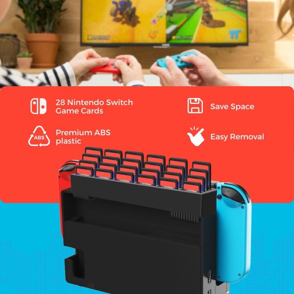 TNP Game Cards Storage Holder for Nintendo Switch Dock, Add-on Cartridge Case Slot Box Rack Mod with 28 Game Card Organizer Slots for Nintendo Switch, Switch Lite Game Cards - Image 2