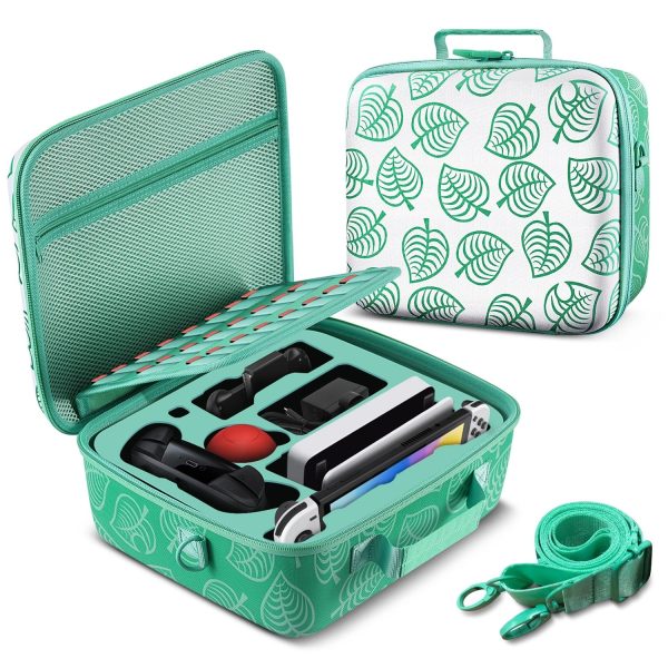 TNP Storage Case with 2-in1 Portable Travel Carry Cover for Nintendo Switch New Horizon Animal Leaf Crossing Hard Shell EVA Material Pouch Traveler Deluxe, Joy-Con Controller, Game Card Holders