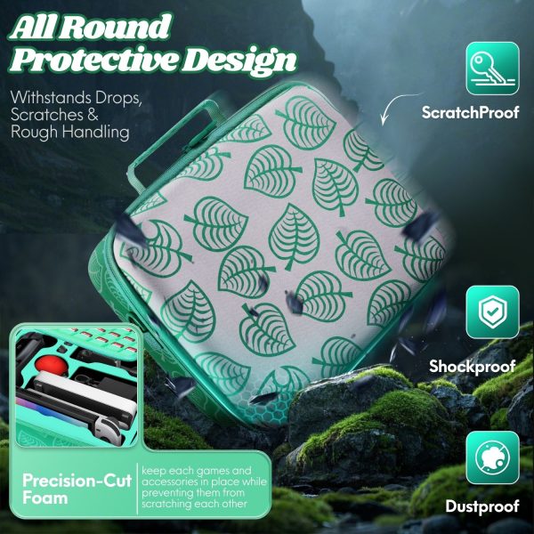 TNP Storage Case with 2-in1 Portable Travel Carry Cover for Nintendo Switch New Horizon Animal Leaf Crossing Hard Shell EVA Material Pouch Traveler Deluxe, Joy-Con Controller, Game Card Holders - Image 3