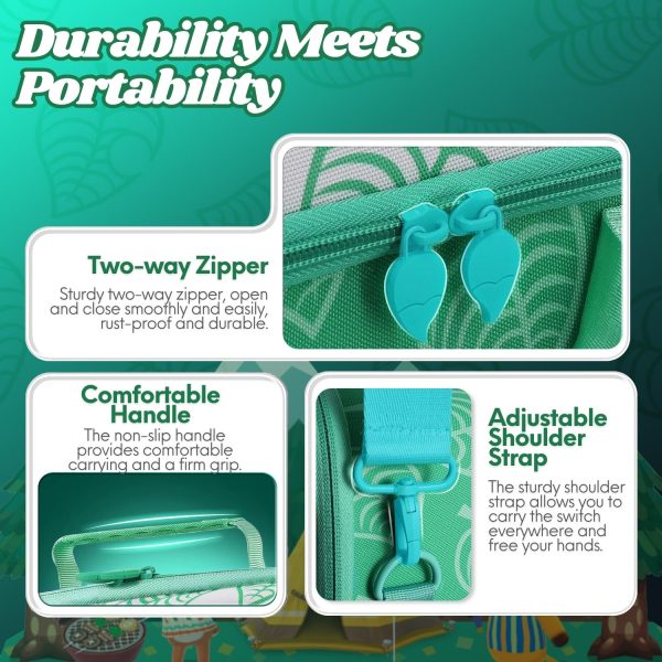 TNP Storage Case with 2-in1 Portable Travel Carry Cover for Nintendo Switch New Horizon Animal Leaf Crossing Hard Shell EVA Material Pouch Traveler Deluxe, Joy-Con Controller, Game Card Holders - Image 4