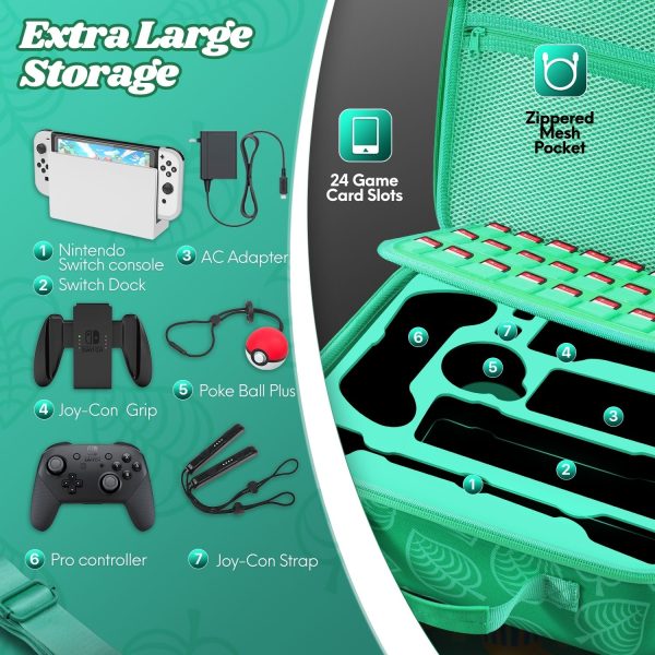 TNP Storage Case with 2-in1 Portable Travel Carry Cover for Nintendo Switch New Horizon Animal Leaf Crossing Hard Shell EVA Material Pouch Traveler Deluxe, Joy-Con Controller, Game Card Holders - Image 5
