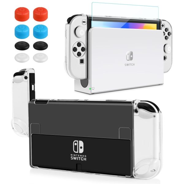 TNP Dockable Case for Nintendo Switch OLED Clear Case Protector - Transparent Oled Switch Skin Protective Grip Case with Screen Protector and 8 Thumb Caps for Nintendo Switch OLED Accessories 2021