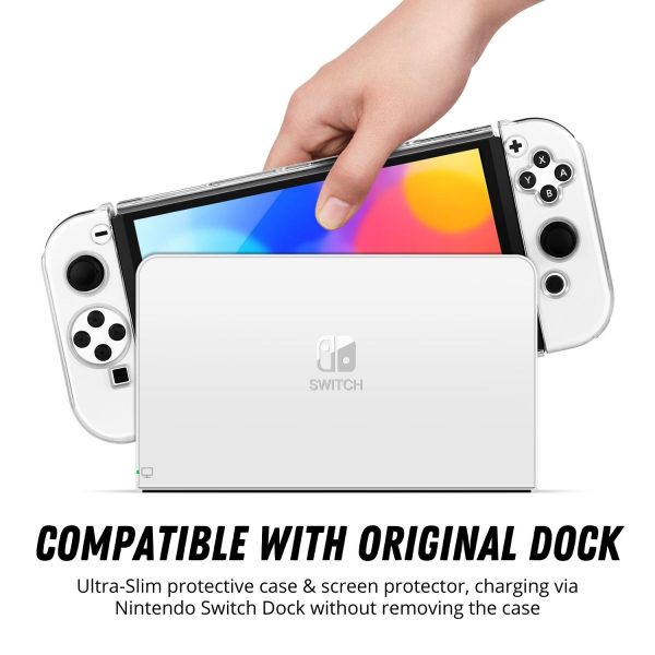 TNP Dockable Case for Nintendo Switch OLED Clear Case Protector - Transparent Oled Switch Skin Protective Grip Case with Screen Protector and 8 Thumb Caps for Nintendo Switch OLED Accessories 2021 - Image 3