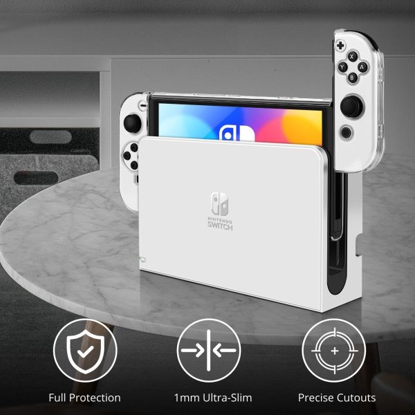 TNP Dockable Case for Nintendo Switch OLED Clear Case Protector - Transparent Oled Switch Skin Protective Grip Case with Screen Protector and 8 Thumb Caps for Nintendo Switch OLED Accessories 2021 - Image 5