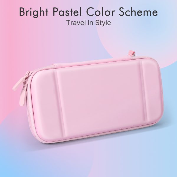 TNP Carrying Case For Nintendo Switch - Easy Carry Switch OLED Travel Case With Removable Wristlet Strap, Slim Case for Nintendo Switch with 10 Game Card Storage & 4x Thumb Grip Caps, Light Pink - Image 2