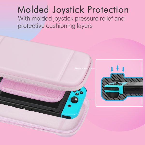 TNP Carrying Case For Nintendo Switch - Easy Carry Switch OLED Travel Case With Removable Wristlet Strap, Slim Case for Nintendo Switch with 10 Game Card Storage & 4x Thumb Grip Caps, Light Pink - Image 4