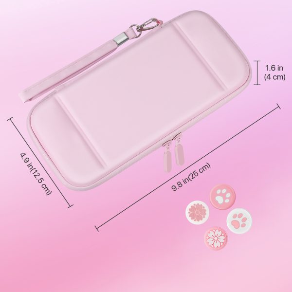 TNP Carrying Case For Nintendo Switch - Easy Carry Switch OLED Travel Case With Removable Wristlet Strap, Slim Case for Nintendo Switch with 10 Game Card Storage & 4x Thumb Grip Caps, Light Pink - Image 6