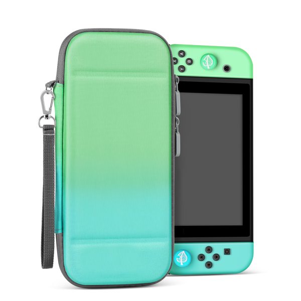 TNP Carrying Case For Nintendo Switch - Easy Carry Switch OLED Travel Case With Removable Wristlet Strap, Slim Case for Nintendo Switch with 10 Game Card Storage & 4x Thumb Grip Caps, Blue Green