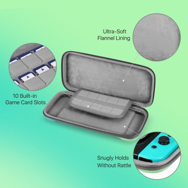 TNP Carrying Case For Nintendo Switch - Easy Carry Switch OLED Travel Case With Removable Wristlet Strap, Slim Case for Nintendo Switch with 10 Game Card Storage & 4x Thumb Grip Caps, Blue Green - Image 3