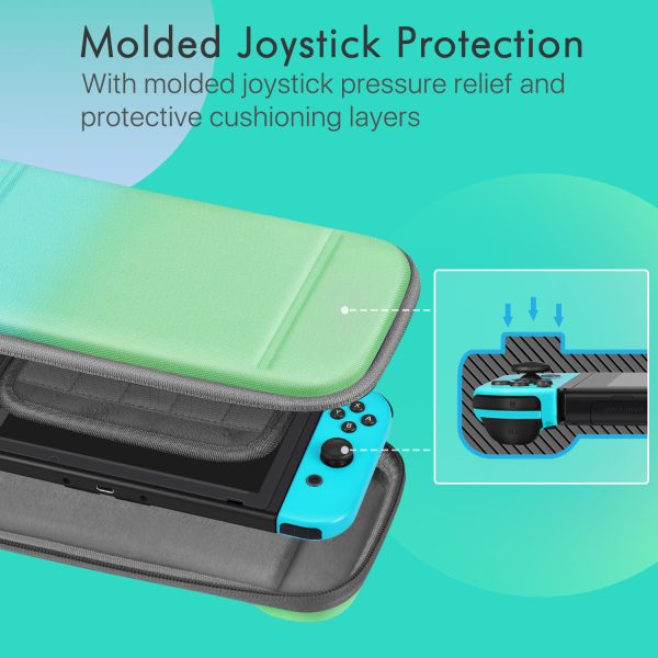 TNP Carrying Case For Nintendo Switch - Easy Carry Switch OLED Travel Case With Removable Wristlet Strap, Slim Case for Nintendo Switch with 10 Game Card Storage & 4x Thumb Grip Caps, Blue Green - Image 4