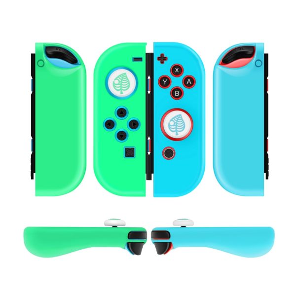 TNP Joycon Case for Nintendo Switch - Silicone Joy Con Case for Nintendo Switch & Switch Oled - Protective Switch Controller Case Cover with Thumb Grip Caps for Nintendo Switch Joycon (White Leaf)