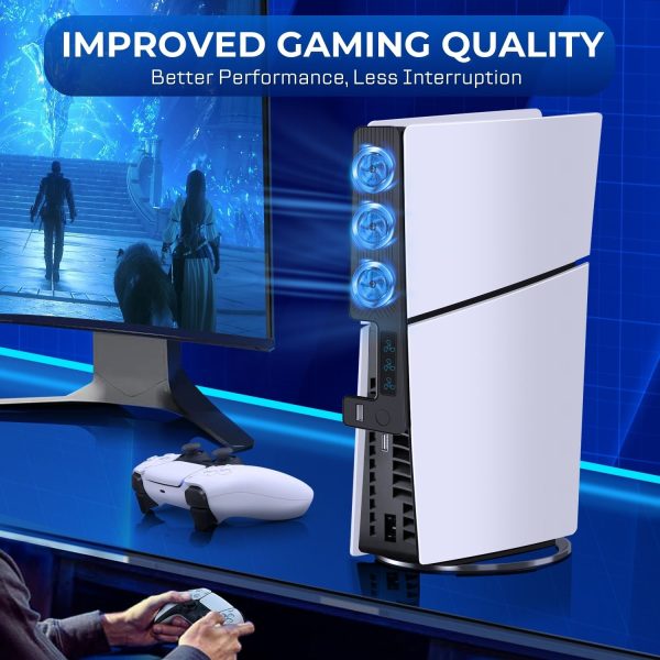 TNP Cooling Fan for PS5 Slim Console - Black Cooling Fan for Playstation 5 Slim with 3x Fans - 3 Speed Modes Cooler for PS5 Slim with 1x USB Port for Controller & Accessories (for PS5 SLIM ONLY) - Image 3