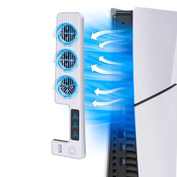 TNP Cooling Fan for PS5 Slim Console - White Cooling Fan for Playstation 5 Slim with 3x Fans - 3 Speed Modes Cooler for PS5 Slim with 1x USB Port for Controller & Accessories (for PS5 SLIM ONLY)