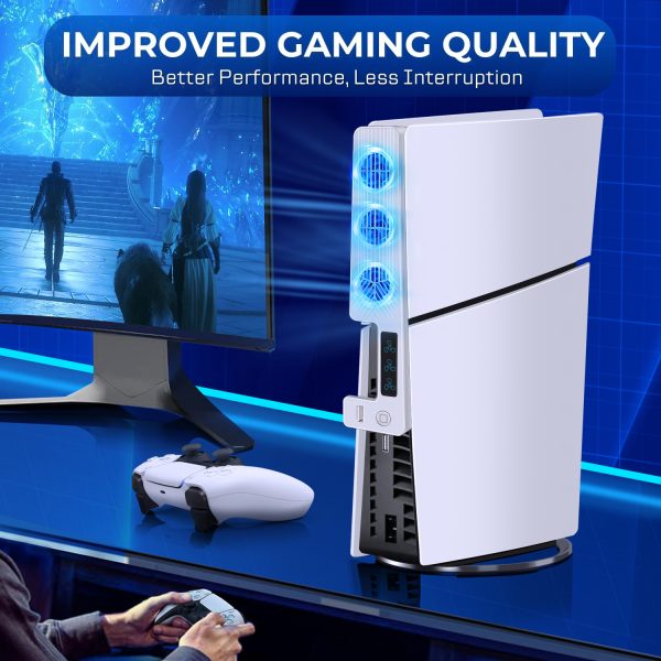 TNP Cooling Fan for PS5 Slim Console - White Cooling Fan for Playstation 5 Slim with 3x Fans - 3 Speed Modes Cooler for PS5 Slim with 1x USB Port for Controller & Accessories (for PS5 SLIM ONLY) - Image 3