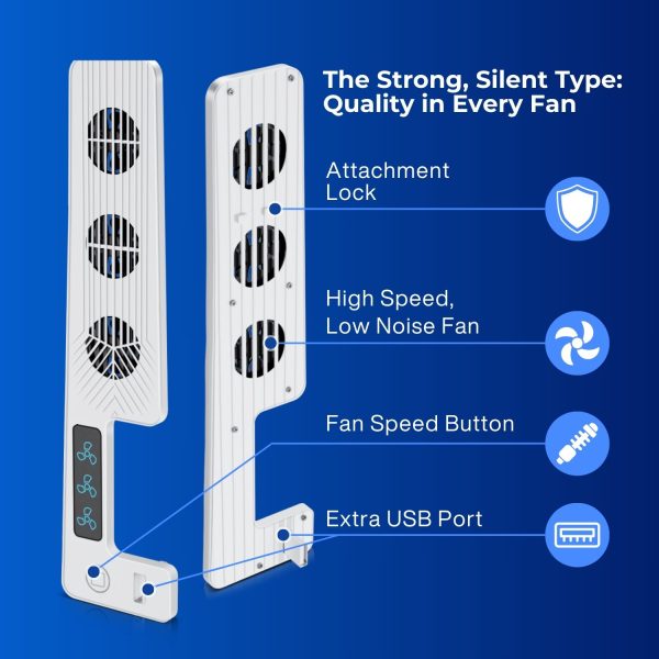 TNP Cooling Fan for PS5 Slim Console - White Cooling Fan for Playstation 5 Slim with 3x Fans - 3 Speed Modes Cooler for PS5 Slim with 1x USB Port for Controller & Accessories (for PS5 SLIM ONLY) - Image 6