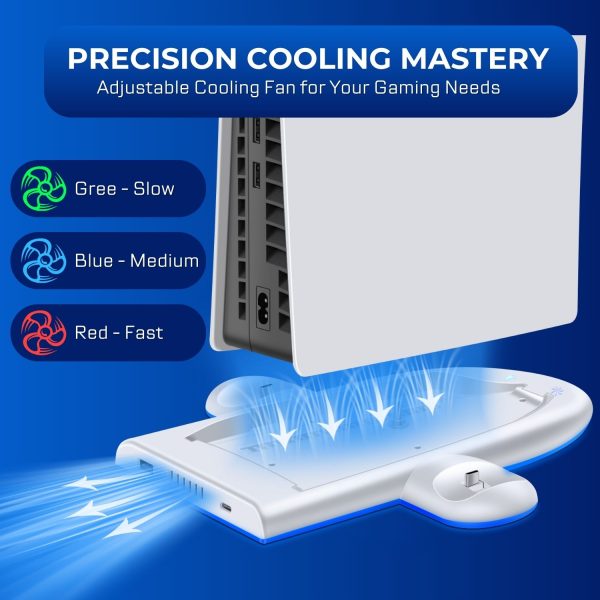 TNP Cooling Stand for PS5 Slim Console with RGB Lighting - 3 Speed Mode Vertical Cooling Station for Playstation 5 Slim Disc & Digital Edition - Dual Charging Dock for PS5 Slim Controllers - Image 2