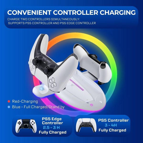 TNP Cooling Stand for PS5 Slim Console with RGB Lighting - 3 Speed Mode Vertical Cooling Station for Playstation 5 Slim Disc & Digital Edition - Dual Charging Dock for PS5 Slim Controllers - Image 4