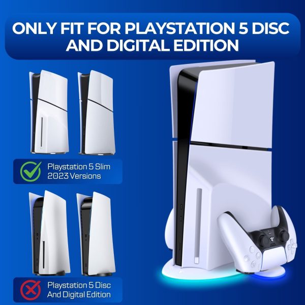 TNP Cooling Stand for PS5 Slim Console with RGB Lighting - 3 Speed Mode Vertical Cooling Station for Playstation 5 Slim Disc & Digital Edition - Dual Charging Dock for PS5 Slim Controllers - Image 5