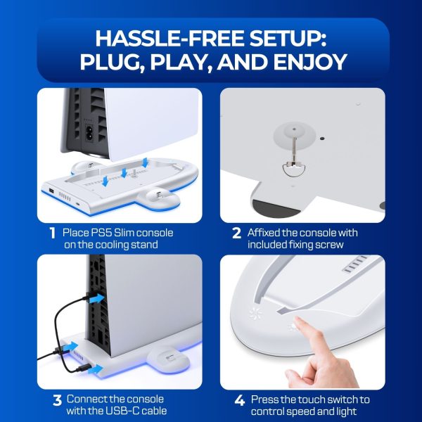 TNP Cooling Stand for PS5 Slim Console with RGB Lighting - 3 Speed Mode Vertical Cooling Station for Playstation 5 Slim Disc & Digital Edition - Dual Charging Dock for PS5 Slim Controllers - Image 8