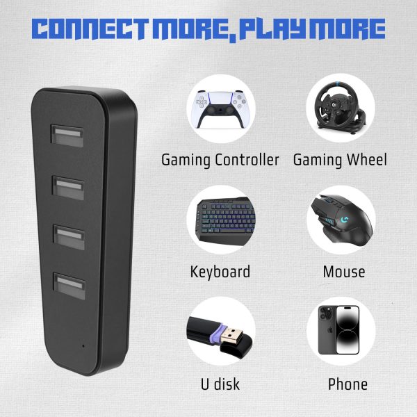 TNP 4 Port USB Hub for PS5 Slim Edition - High-Speed USB 2.0 Port Extender Adapter Accessories Expansion Hub Connector Expander for Playstation 5 Slim ONLY, Black - Image 2