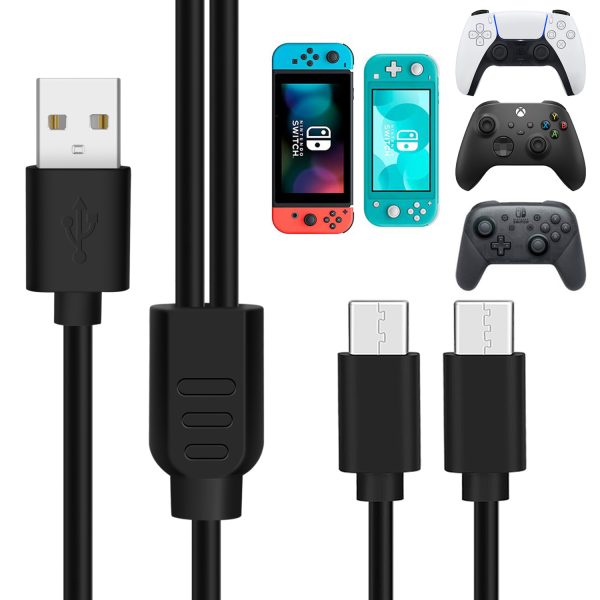 TNP Controller Charging Cord Dual Charging Cable USB-A to USB-C, Charge & Play for PS5 DualSense/ Xbox Series X/S Core Wireless / X-box One Wired Controller / Nintendo Switch Pro Controller - 10FT