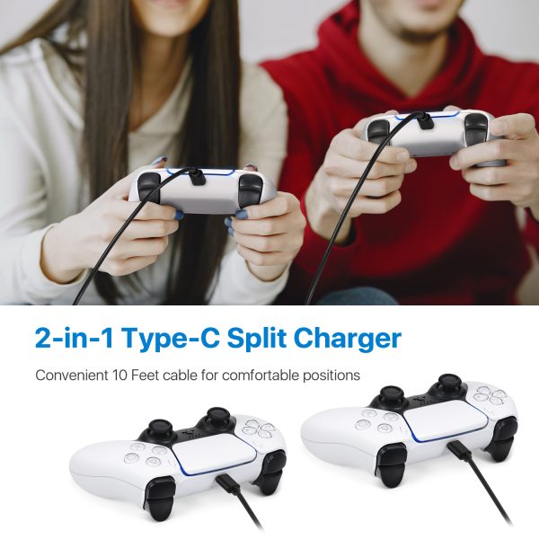 TNP Controller Charging Cord Dual Charging Cable USB-A to USB-C, Charge & Play for PS5 DualSense/ Xbox Series X/S Core Wireless / X-box One Wired Controller / Nintendo Switch Pro Controller - 10FT - Image 2