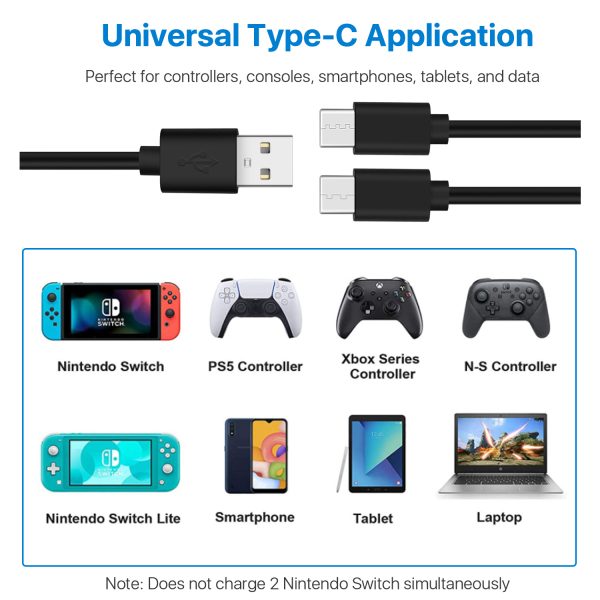 TNP Controller Charging Cord Dual Charging Cable USB-A to USB-C, Charge & Play for PS5 DualSense/ Xbox Series X/S Core Wireless / X-box One Wired Controller / Nintendo Switch Pro Controller - 10FT - Image 5