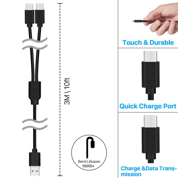TNP Controller Charging Cord Dual Charging Cable USB-A to USB-C, Charge & Play for PS5 DualSense/ Xbox Series X/S Core Wireless / X-box One Wired Controller / Nintendo Switch Pro Controller - 10FT - Image 6