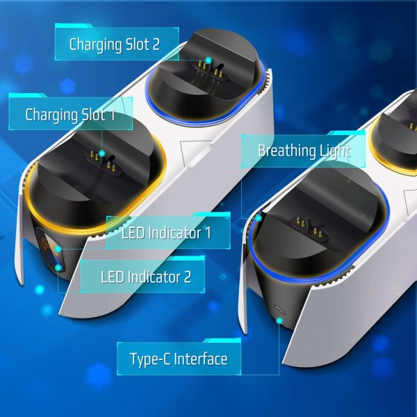 TNP Dual Charging Station for PS5 Controller - Wireless Charging Dock for PS5 Controller with LED Indicator - Fast Charger Stand for Playstation 5 Dualsense Controller with Type-C USB Cable - Image 6