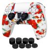 TNP Controller Case for PS5 Silicone Controller Skin for Dualsense Cover + 8 Pro Thumb Grips Set Sony Playstation 5 Skins Accessories Red Flower with Ergonomic Textured Grip