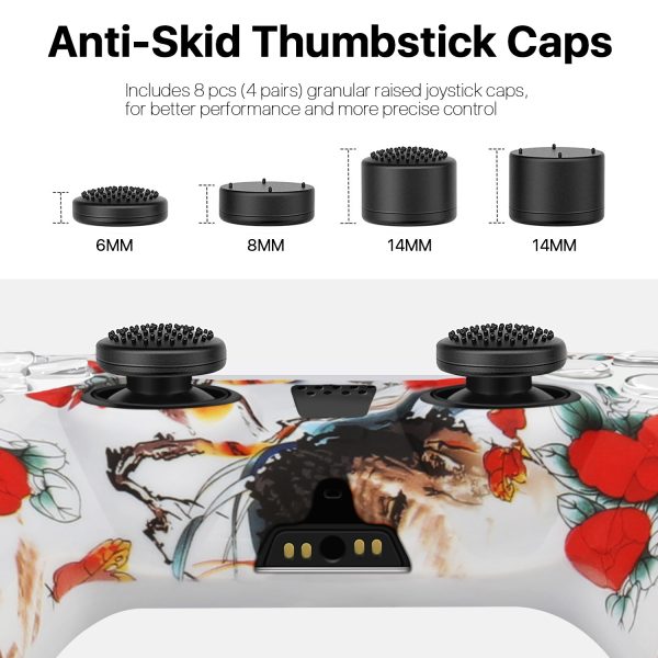 TNP Controller Case for PS5 Silicone Controller Skin for Dualsense Cover + 8 Pro Thumb Grips Set Sony Playstation 5 Skins Accessories Red Flower with Ergonomic Textured Grip - Image 4